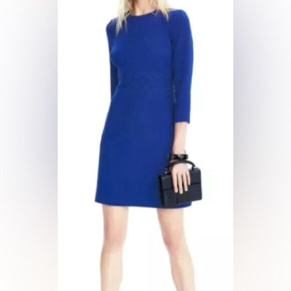 Banana Republic NEW Royal Blue Double-Face Scalloped Waist Above Knee Dress 14 - Picture 1 of 10